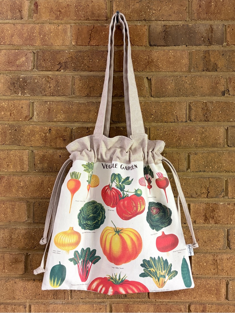 Vegetable Garden / Drawstring Tote Bag / Handmade / Vintage